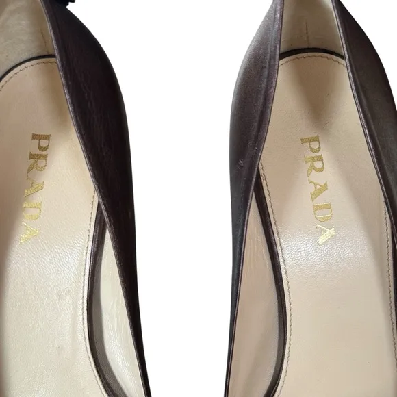 Prada Size 40 (US 10) Bronze Leather Peep Toe Stiletto Heel Pumps