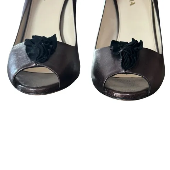 Prada Size 40 (US 10) Bronze Leather Peep Toe Stiletto Heel Pumps