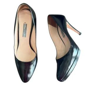 Prada Women’s Vintage Round Toe Platform Black Leather Pumps High Heels Size 38