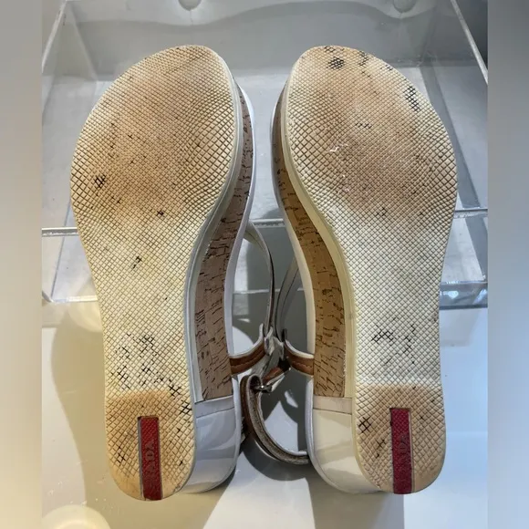 Prada Women's White and Brown Sandals shoes siz 36.5 good condition