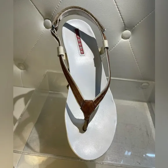 Prada Women's White and Brown Sandals shoes siz 36.5 good condition