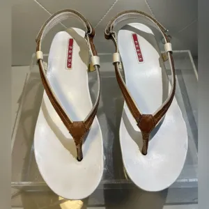 Prada Women's White and Brown Sandals shoes siz 36.5 good condition