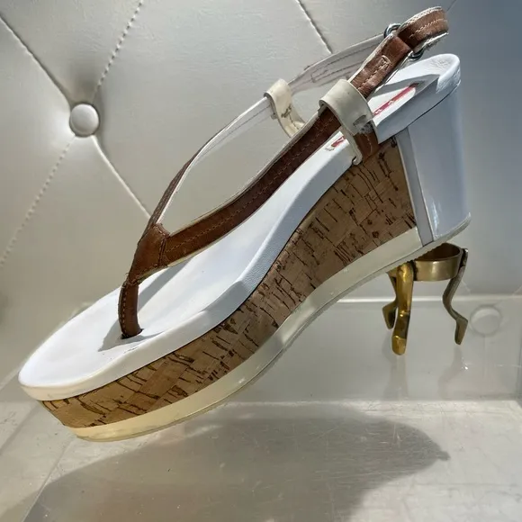 Prada Women's White and Brown Sandals shoes siz 36.5 good condition