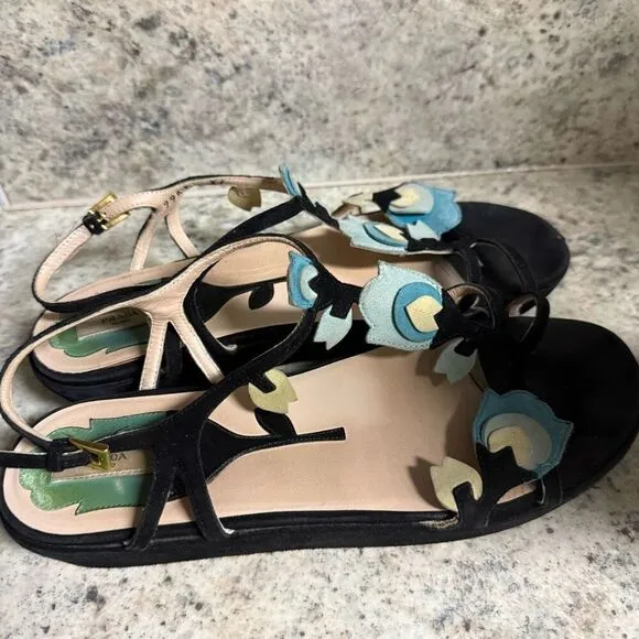Prada vintage suede floral fairy sandals