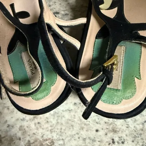Prada vintage suede floral fairy sandals