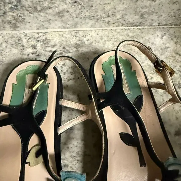 Prada vintage suede floral fairy sandals