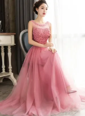 Pretty Tulle with Little Flowers Lace-up New Style Party Dress, Sweet Formal Dress for Girls, Prom Dresses