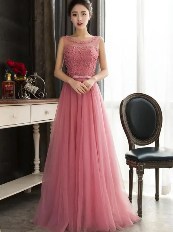 Pretty Tulle with Little Flowers Lace-up New Style Party Dress, Sweet Formal Dress for Girls, Prom Dresses