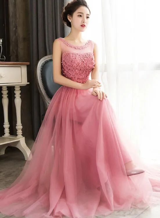 Pretty Tulle with Little Flowers Lace-up New Style Party Dress, Sweet Formal Dress for Girls, Prom Dresses