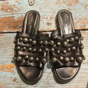 Proenza Schouler ~ Black Sandals w/ Silver Bubble Detail ~ Authentic ~ 38