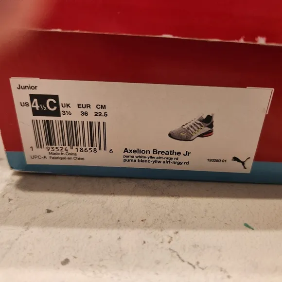 Puma Axelion Breathe Sneaker - Junior Size 4.5 C‎  With Box