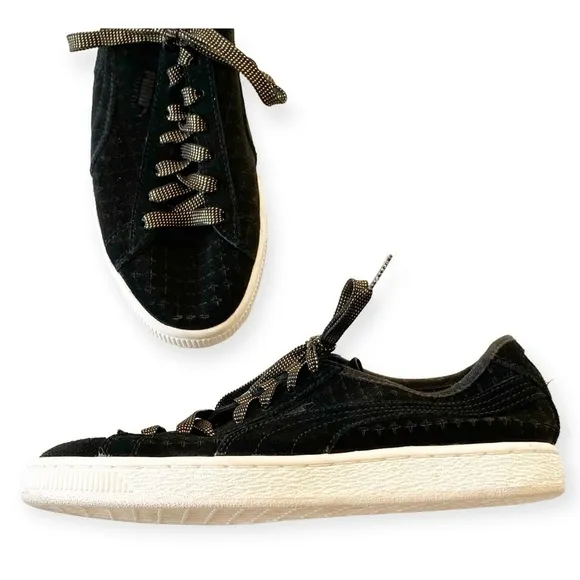 Puma courtside perforated suede black sneakers Men's 6,.5  women's 8