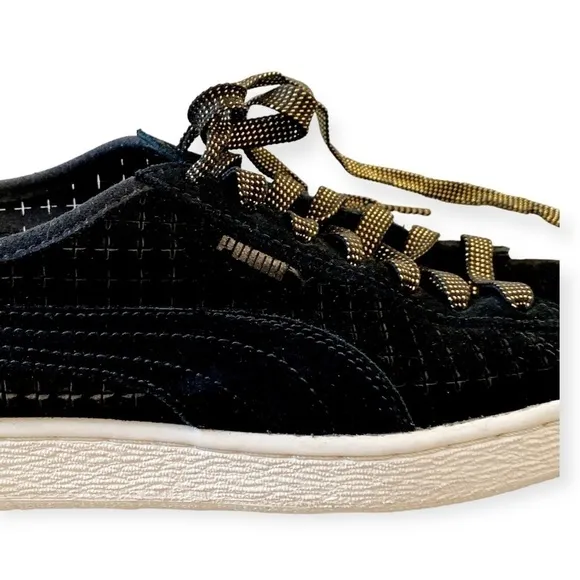 Puma courtside perforated suede black sneakers Men's 6,.5  women's 8