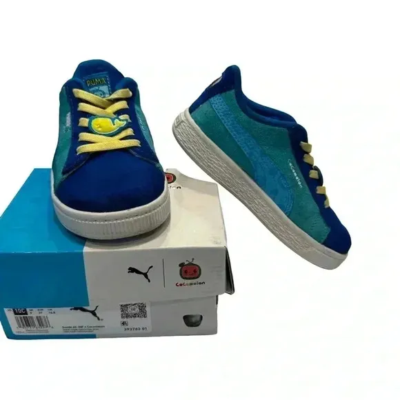 Puma Suede x Cocomelon Shoes Toddler Sz 10C Blue White Slip On Bungee Sneakers