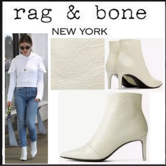 Rag &amp; Bone Beha Leather White Ankle Boot Size 8.5
