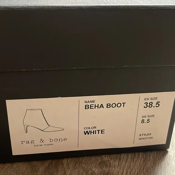 Rag &amp; Bone Beha Leather White Ankle Boot Size 8.5