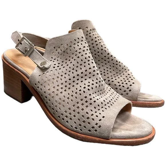 RAG &amp; BONE Wyatt Mid Heel Suede Leather Sandals Laser Cut Sling Back Sz 8.5/38.5