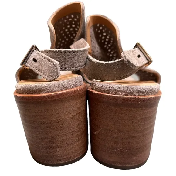 RAG &amp; BONE Wyatt Mid Heel Suede Leather Sandals Laser Cut Sling Back Sz 8.5/38.5