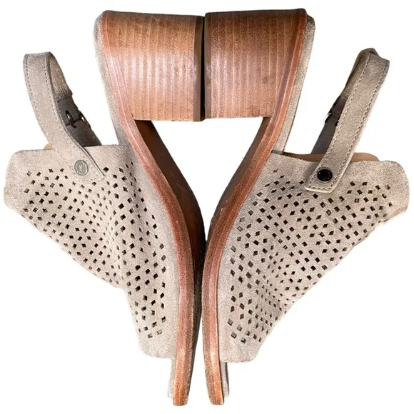 RAG &amp; BONE Wyatt Mid Heel Suede Leather Sandals Laser Cut Sling Back Sz 8.5/38.5