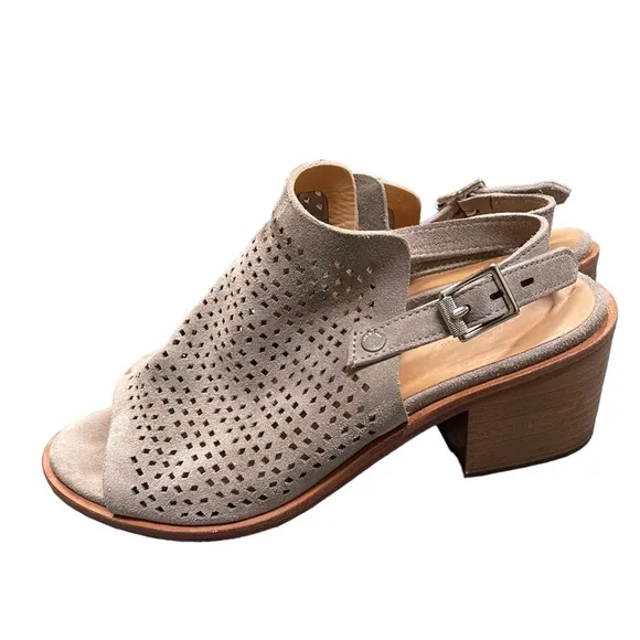 RAG &amp; BONE Wyatt Mid Heel Suede Leather Sandals Laser Cut Sling Back Sz 8.5/38.5