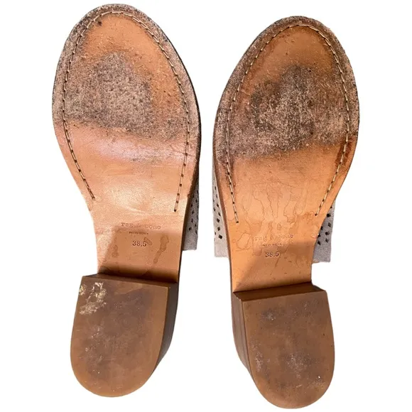 RAG &amp; BONE Wyatt Mid Heel Suede Leather Sandals Laser Cut Sling Back Sz 8.5/38.5