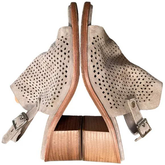 RAG &amp; BONE Wyatt Mid Heel Suede Leather Sandals Laser Cut Sling Back Sz 8.5/38.5