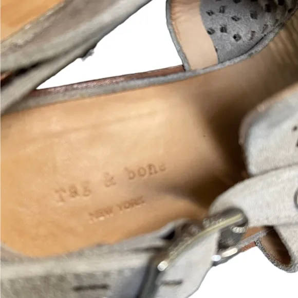 RAG &amp; BONE Wyatt Mid Heel Suede Leather Sandals Laser Cut Sling Back Sz 8.5/38.5