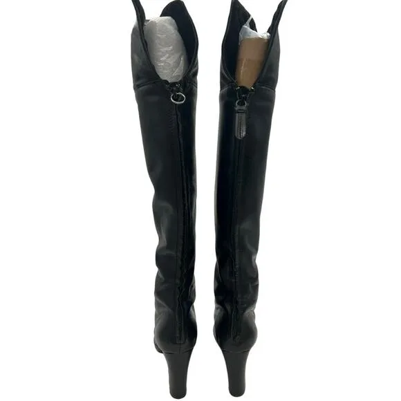 Ralph Lauren Black Beatrice Knee High Leather Heeled Boots SIZE 6.5 Date Sexy