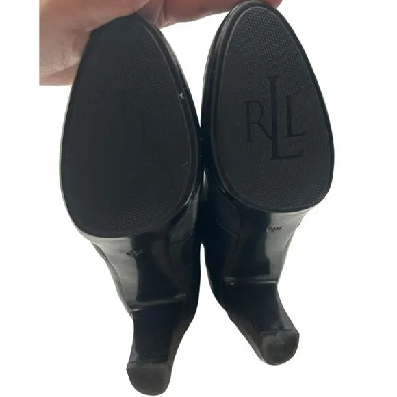 Ralph Lauren Black Beatrice Knee High Leather Heeled Boots SIZE 6.5 Date Sexy