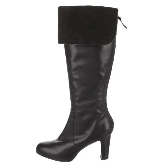 Ralph Lauren Black Beatrice Knee High Leather Heeled Boots SIZE 6.5 Date Sexy