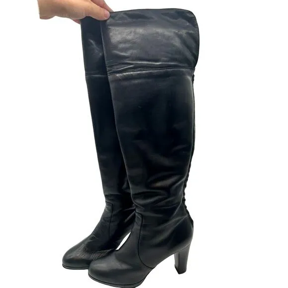 Ralph Lauren Black Beatrice Knee High Leather Heeled Boots SIZE 6.5 Date Sexy