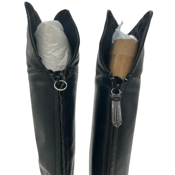 Ralph Lauren Black Beatrice Knee High Leather Heeled Boots SIZE 6.5 Date Sexy