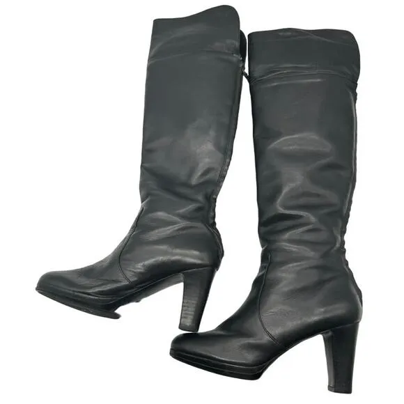 Ralph Lauren Black Beatrice Knee High Leather Heeled Boots SIZE 6.5 Date Sexy