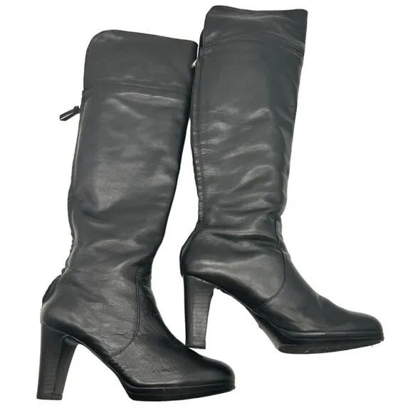 Ralph Lauren Black Beatrice Knee High Leather Heeled Boots SIZE 6.5 Date Sexy