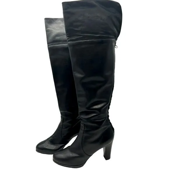 Ralph Lauren Black Beatrice Knee High Leather Heeled Boots SIZE 6.5 Date Sexy