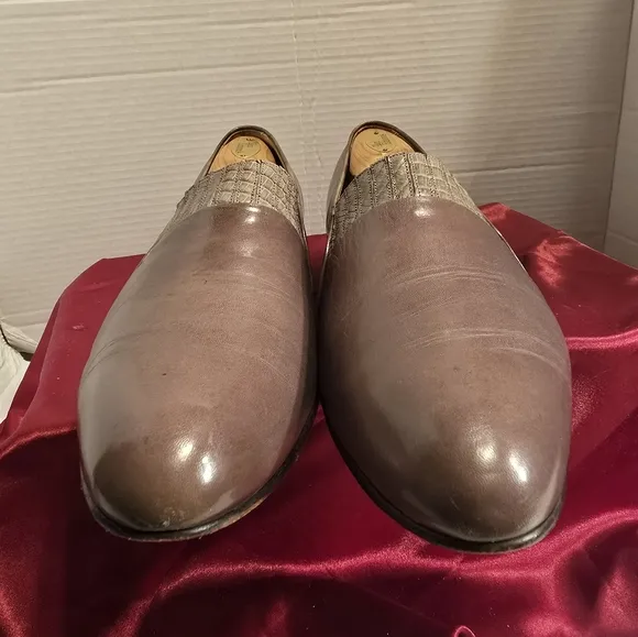 RAPHAEL DE LA FORRE VINTAGE SLIP-ON LOAFERS MEN'S DARK TAUPE LEATHER SHOES SZ.11