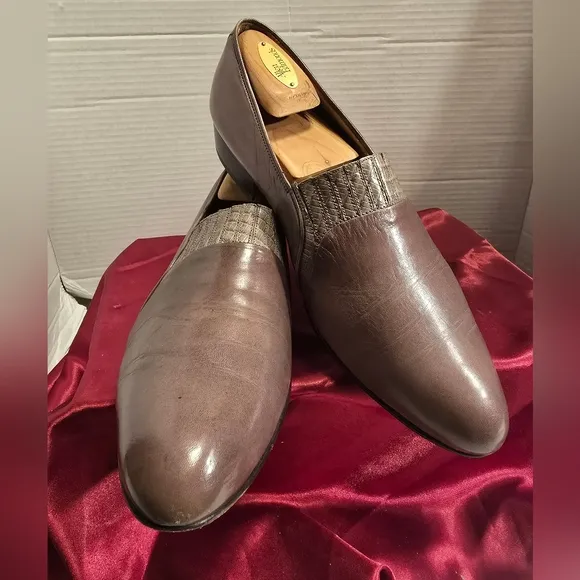 RAPHAEL DE LA FORRE VINTAGE SLIP-ON LOAFERS MEN'S DARK TAUPE LEATHER SHOES SZ.11