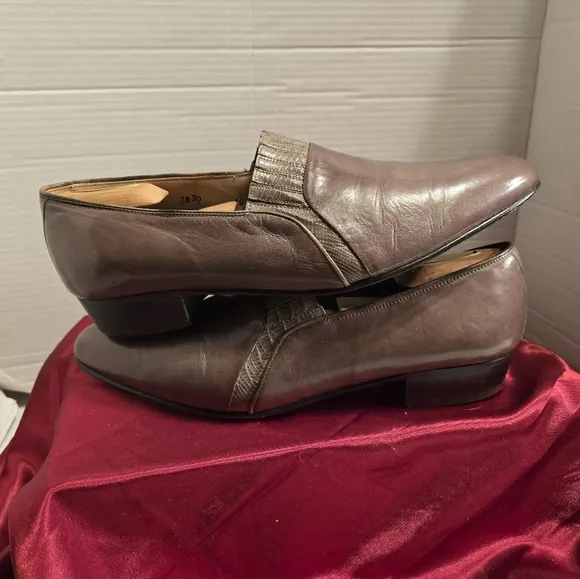 RAPHAEL DE LA FORRE VINTAGE SLIP-ON LOAFERS MEN'S DARK TAUPE LEATHER SHOES SZ.11