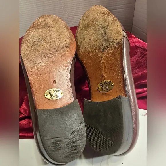 RAPHAEL DE LA FORRE VINTAGE SLIP-ON LOAFERS MEN'S DARK TAUPE LEATHER SHOES SZ.11