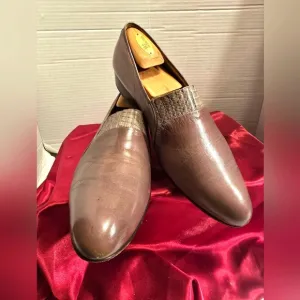 RAPHAEL DE LA FORRE VINTAGE SLIP-ON LOAFERS MEN'S DARK TAUPE LEATHER SHOES SZ.11