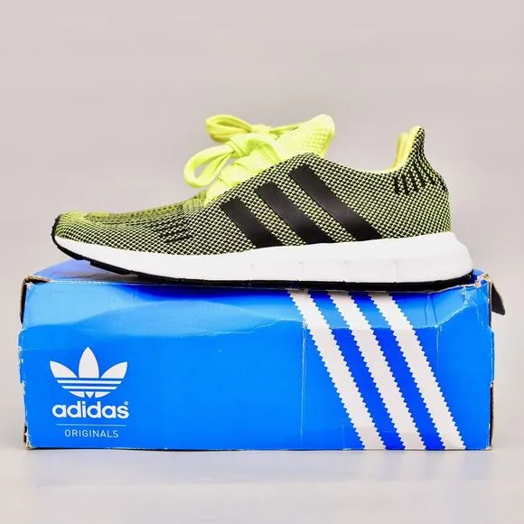 Rare Adidas Swift Run J Black/Green Neon Men’s Size 10 Running Sneakers Shoes