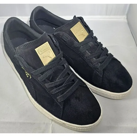 Rare Puma Men's Suede Badge Classic Gold Metal Black/White Sneakers Size 9.5