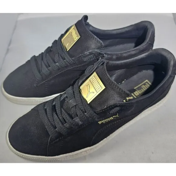 Rare Puma Men's Suede Badge Classic Gold Metal Black/White Sneakers Size 9.5