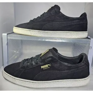 Rare Puma Men's Suede Badge Classic Gold Metal Black/White Sneakers Size 9.5
