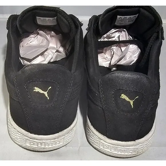 Rare Puma Men's Suede Badge Classic Gold Metal Black/White Sneakers Size 9.5