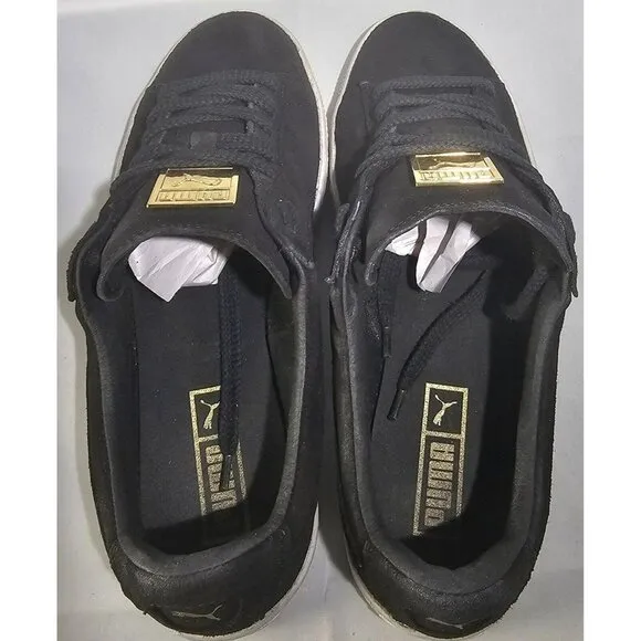 Rare Puma Men's Suede Badge Classic Gold Metal Black/White Sneakers Size 9.5