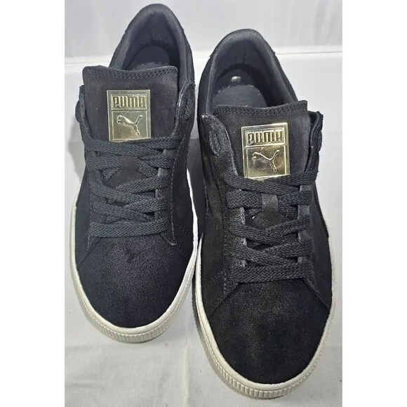 Rare Puma Men's Suede Badge Classic Gold Metal Black/White Sneakers Size 9.5