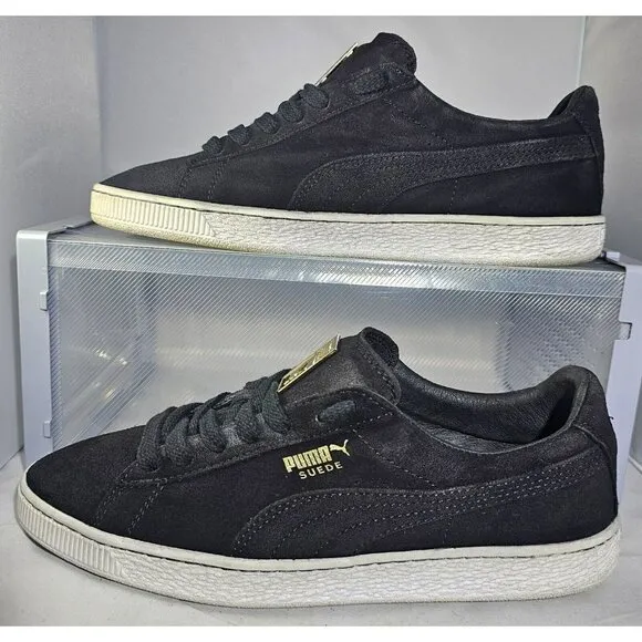 Rare Puma Men's Suede Badge Classic Gold Metal Black/White Sneakers Size 9.5