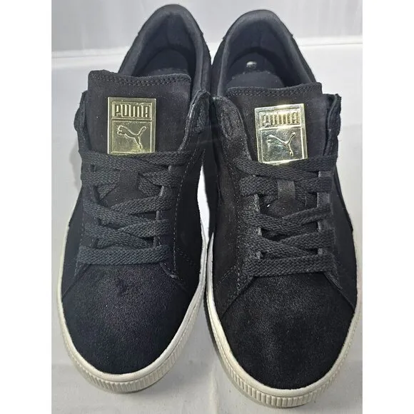 Rare Puma Men's Suede Badge Classic Gold Metal Black/White Sneakers Size 9.5