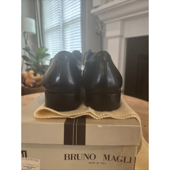 Rare VTG Bruno Magli Black Leather Dress Shoes Mens Size 10 Bolzano Black